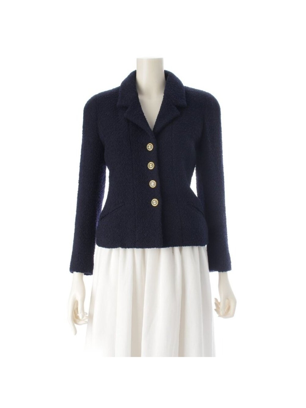 Chanel Tweed CC Logo Button Tailored Jacket Navy